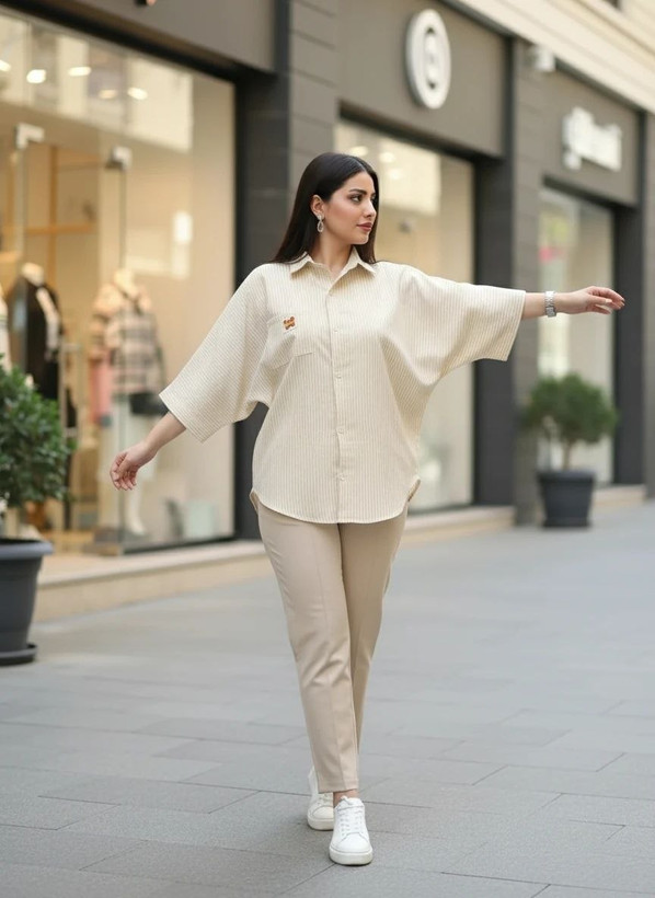 شومیز گره ای راه راه کیمونو پانچی