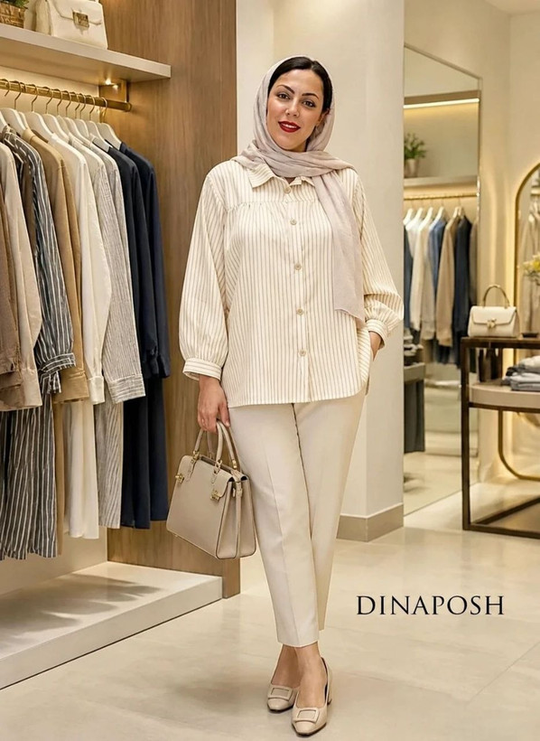 شومیز راه راه عروسکی کرم