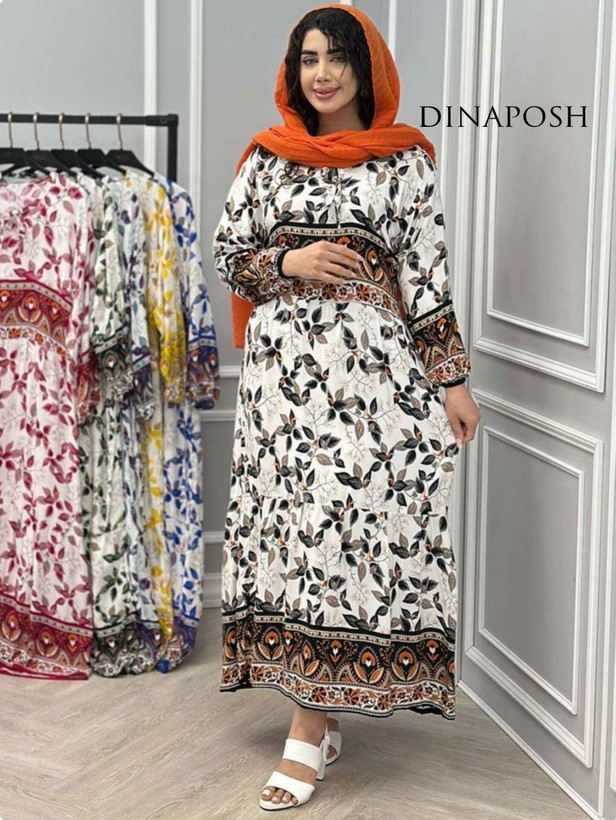 پیراهن ساحلی نخی بلند یه یکسره مشکی قهوه ای