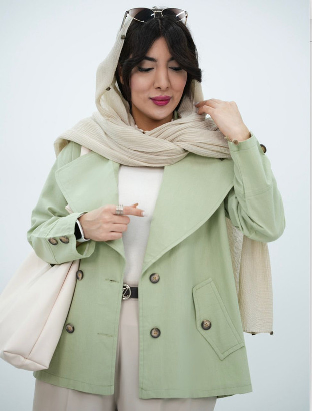 کت تک زنانه یقه پهن جنس لنین تابستانی سبز صدری کد 121