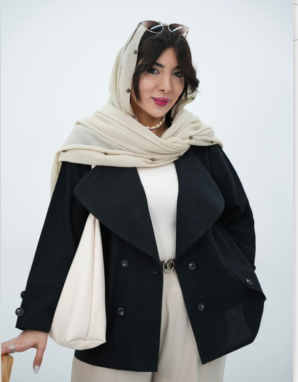 کت تک زنانه یقه پهن جنس لنین تابستانی مشکی کد 121