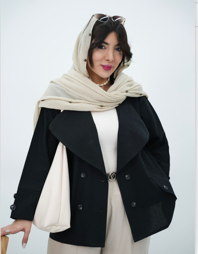 کت تک زنانه یقه پهن جنس لنین تابستانی مشکی کد 121