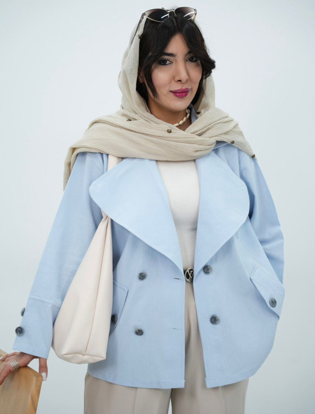 کت تک زنانه یقه پهن جنس لنین تابستانی آبی آسمانی کد 121