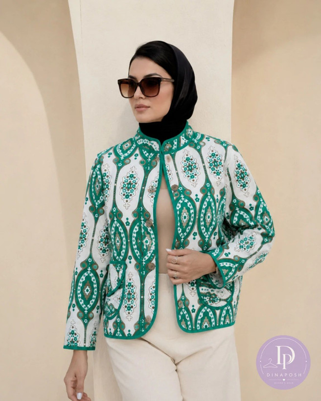 شومیز کت لنین طرح سنتی تابستونی سبز