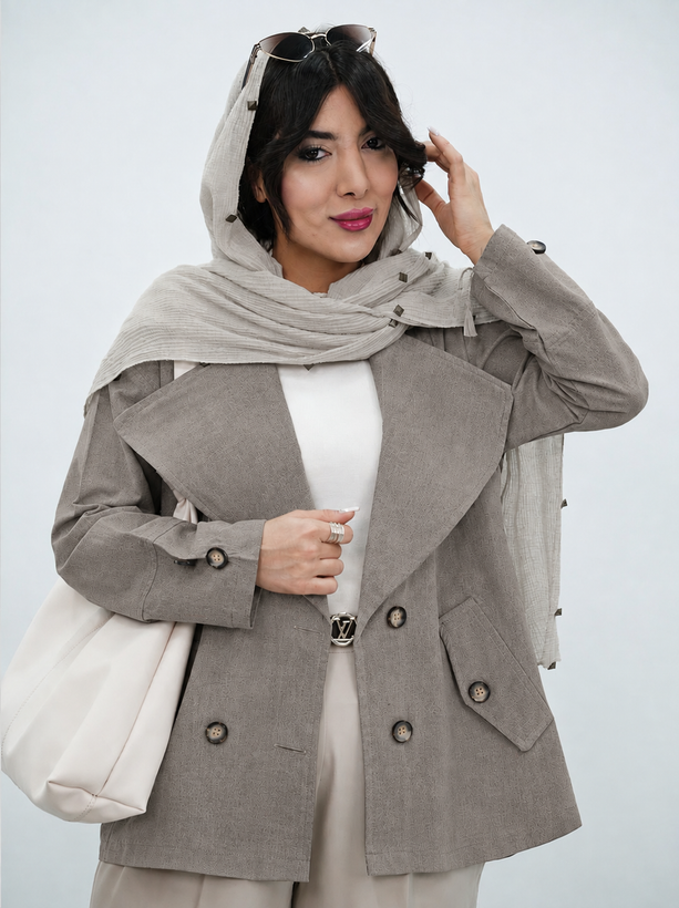 تک زنانه یقه پهن جنس لنین تابستانی خاکی تیره